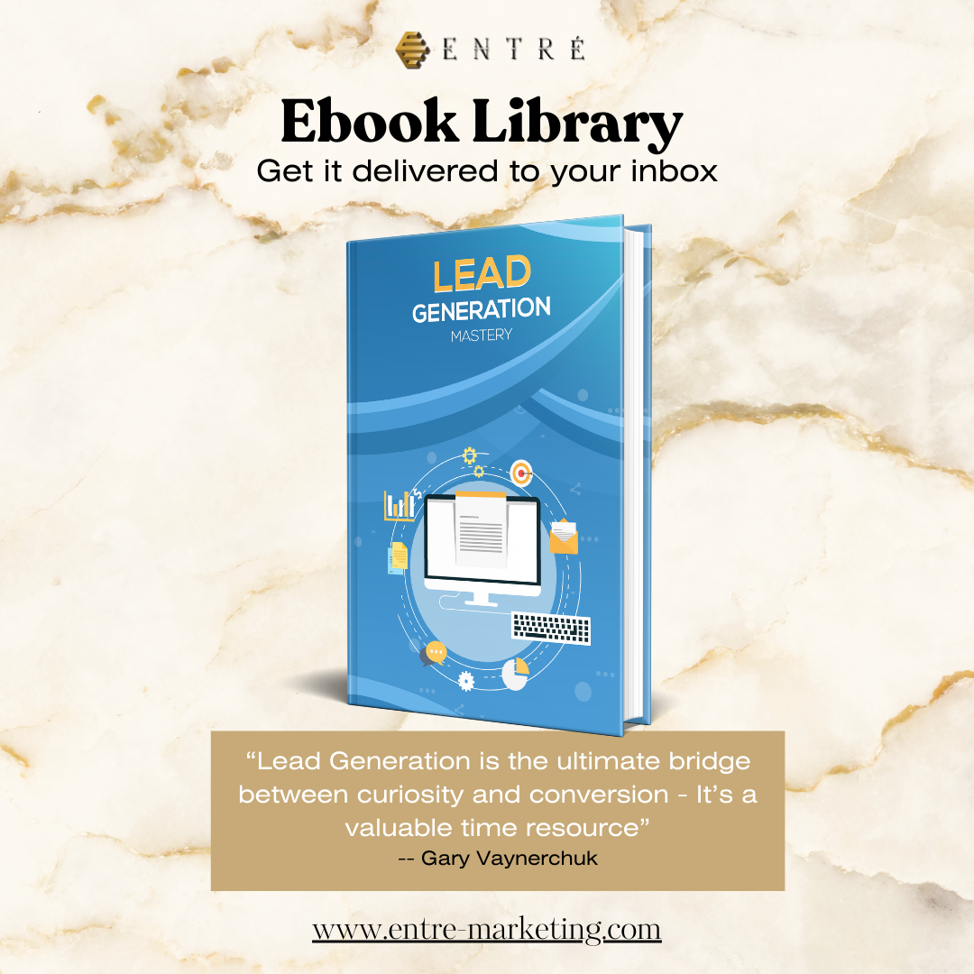 Promotional image for an eBook titled 'Lead Generation Mastery', featuring a blue book cover with text and a graphic design, indicating it is related to business and marketing.
